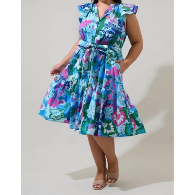 Women's Lavera Floral Charlotte Button Midi Dress Plus Size - SUGARLIPS