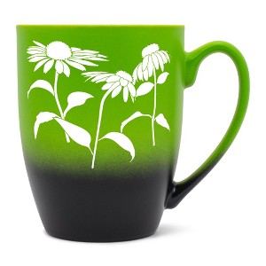 Elanze Designs Botanical Floral Flower Coffee Cup Mug 12 Ounce Ceramic With Ombre Gradient Elegant Minimalist Coneflower Silhouette Green and Black - 1 of 4