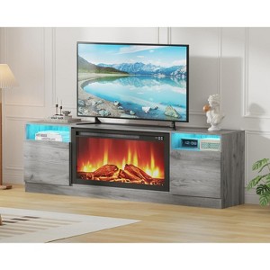 70" Gray Modern TV Stand – Wooden Console with Storage, Fits Up to 75" TV, Works with 36" Electric Fireplace (Fireplace Not Included) - 1 of 4