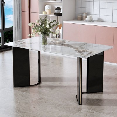NicBex Dining Room Table for 6 Modern Dining Table Counter Height Table with Curved Base and Imitation Marble for Kitchen