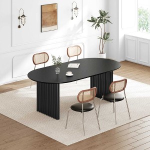 Lirago 30"H Oval Wood Double Pedestal Dining Table Seats 4, 67*33.5 Black - 1 of 4