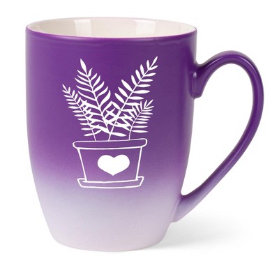 Elanze Designs Botanical Foliage Nature Coffee Cup Mug 12 Ounce Ceramic With Ombre Gradient Elegant Minimalist Fern in Heart Planter Silhouette Purple