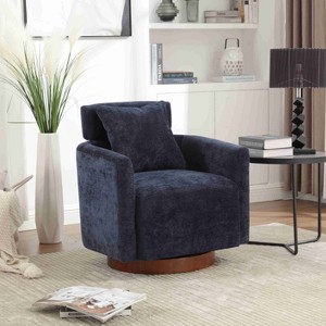 CAVINAS Chenille Swivel Accent Chair with Curved Backrest and Wooden Base,Modern Upholstered Living Room Chairs,Reading Chairs for Living Room - 1 of 4