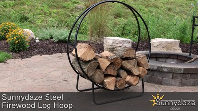 40" Black Steel Firewood Log Hoop Rack with PVC Cover