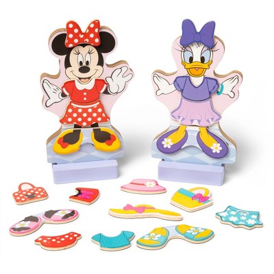 Melissa & Doug Disney Minnie Mouse and Daisy Duck Deluxe Wooden Magnetic Dress-Up : 2 Fashion Dolls with Stands for Pretend Play - 52pc