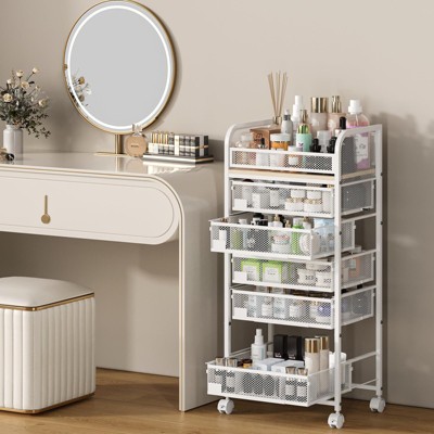Makeup Organizer with 5 Drawers, Skincare Storage, Floor Skincare Organizers with Wheels