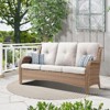 POCASSY 74" Wide Outdoor Wicker Patio Sofa with Cushions, All Weather Yellow Wicker Furniture Sofa 3 Seater Couch for Porch, Deck, Balcony - 2 of 4