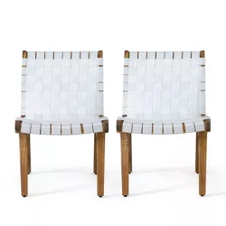 Charlotter 2pk Outdoor Rope Weave Lounge Chairs - White/Teak - Christopher Knight Home