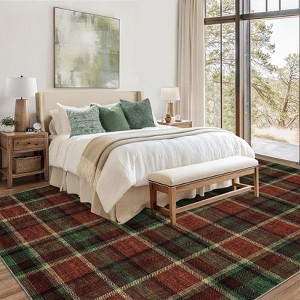 Washable Rugs for Living Room Plaid Classic Non Slip Large Rug for Bedroom Decor Soft Low Pile Carpet - 1 of 4