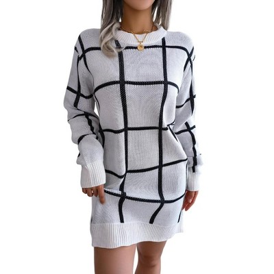 Coolmee Women's Sweater Dress Winter Cable Knit Crewneck Lantern Sleeve Pullover Sweaters