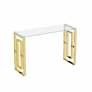 Lirago 15.7"D * 47.2"W * 30.3"H Stainless Steel Glass Console Table with Gold Accents-Minimalist Design for Living Room & Dining Area - 1 of 4