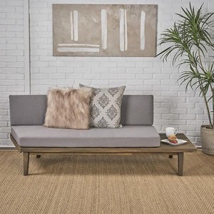 75.75" Patio Sofa with Acacia Wood Frame and Water-Repellent Cushions, Modern Left Arm Outdoor Seating -3irtyhousy - 1 of 4