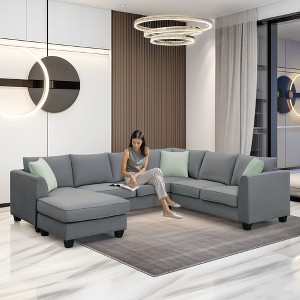 112" 7-Seat L-Shaped Modular Sectional Sofa Set with Ottoman and 3 Pillows - 1 of 4