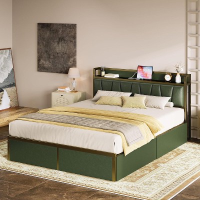 SweDrea King Bed Frame with 4 Storage Drawers