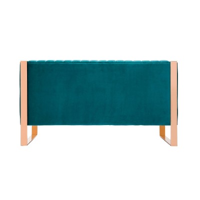 Teal Velvet Tufted Loveseat with Gold Metal Frame