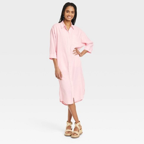 Women's 3/4 Sleeve Midi Shirtdress - Universal Thread™ Pink L