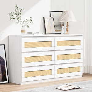 Rattan Dresser for Bedroom, 6 Drawer Dresser for Bedroom, Modern Wide Chest of Drawers - 1 of 4