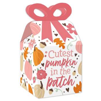 Big Dot of Happiness Girl Little Pumpkin - Square Favor Gift Boxes - Fall Birthday Party or Baby Shower Bow Boxes - Set of 12