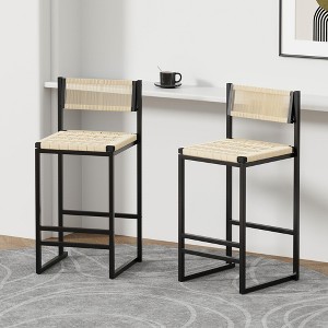 PAGED Bar Stools Set of 2 Modern Counter Stools with Back and Footrest Hand Woven Dining Chairs for Dining Room - 1 of 4