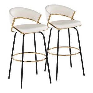 30" Contemporary 360¡ã Swivel Bar Stools with Faux Leather Upholstered Seat, Metal Frame, and Round Footrest (Set of 2) for Kitchen - 1 of 4