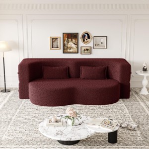 78" Convertible 2 Seater Sofa Bed Couch Twin Bed Sleeper Sofa With 2 Pillows Teddy Fabric Foam-Filled Floor Sofa Couch-Cuddlewood - 1 of 4