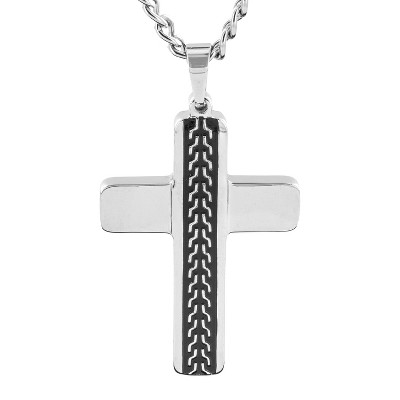Crucible Men's Stainless Steel Enamel Zipper Inlay Cross Pendant Necklace - Black