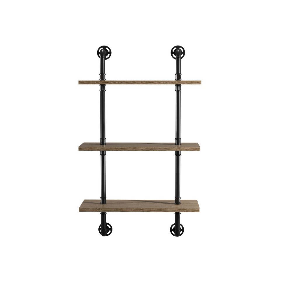 24/7 Shop At Home Dylan 3 Layer Floating Shelves Natural: Industrial Ladder Wall, Metal Frame