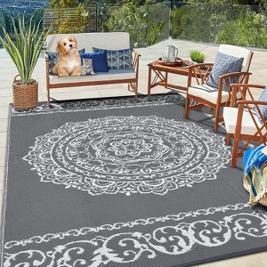 Waterproof Outdoor Rug - Reversible Plastic Straw w/ Leaf Pattern - For Patio, Deck, RV, Camping - 1 of 4