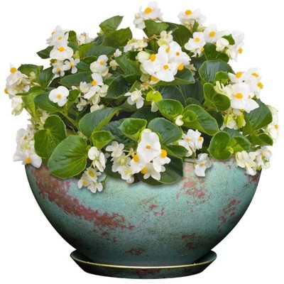 Rosie 10" Patina Copper Resin Indoor/Outdoor Round Planter Bowl