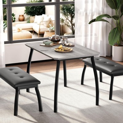 3-Piece 44" Extendable Kitchen Table with Benches/Chairs, Modern Breakfast Dinette/Dining Room Set for 2/4/6, Small Space Saving Design, Easy Assembly