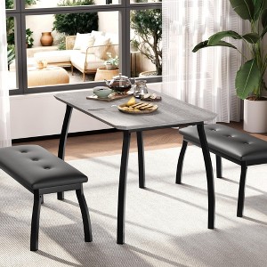 3-Piece 44" Extendable Kitchen Table with Benches/Chairs, Modern Breakfast Dinette/Dining Room Set for 2/4/6, Small Space Saving Design, Easy Assembly - 1 of 4