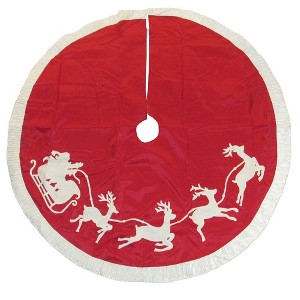 Kurt Adler 50" Red and White Santa Sleigh Embroidered Treeskirt - 1 of 3