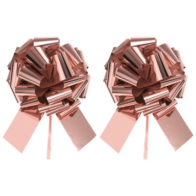Unique Bargains Bright Durable Metallic Gift Wrapping Large Pull Bow for Wedding 2 Pcs Pink 12 inch