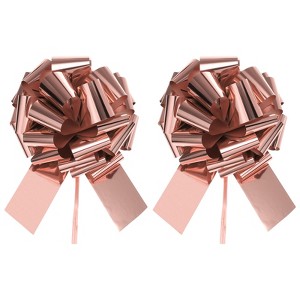 Unique Bargains Bright Durable Metallic Gift Wrapping Large Pull Bow for Wedding 2 Pcs Pink 12 inch - 1 of 4