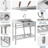Acekool 39in Stainless Steel Double Bowl Utility Sink, Commercial Kitchen/Laundry/Bar Sink with Storage, 39"x18"x40" - 2 of 4
