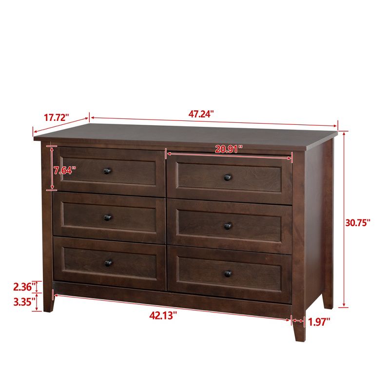 Solid Wood Painted 6 Drawer Dresser with Vintage Round Handles - ModernLuxe, 3 of 13