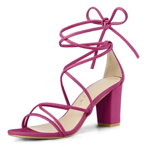 Allegra K Women's Back to College Strappy Straps Lace Up Chunky Heel Sandals - 1 of 4