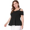 Agnes Orinda Women's Plus Size High Waist Sweetheart Cold Shoulder Peplum Blouse - 2 of 4