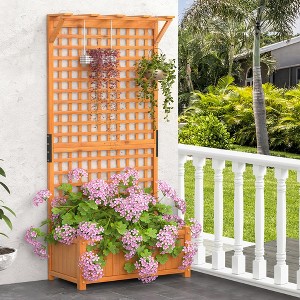 Costway Raised Garden Bed Planter Box Climbing Plants Container with Trellis &Hanging Roof - 1 of 4