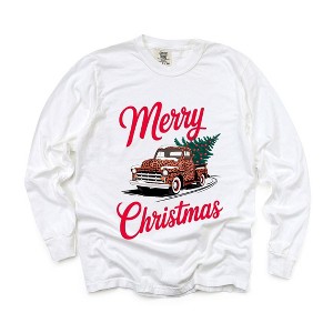 Simply Sage Market Women's Christmas Leopard Truck Long Sleeve Garment Dyed Tee - 1 of 4