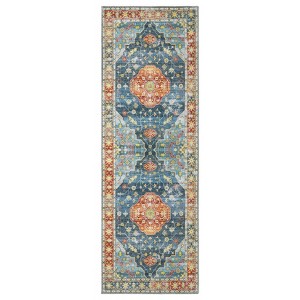 Wasshable Vintage Distressed Floral Print Living Room Bedroom Area Rug, Chenille Non Slip Floor Carpet for Dining Room Home Office - 1 of 4