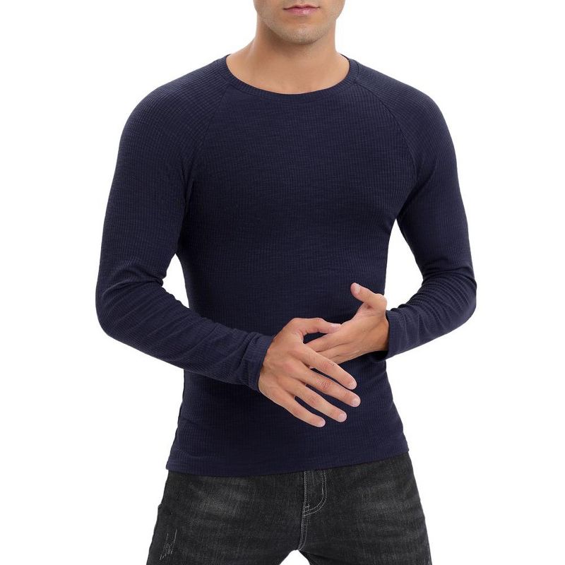 Mens Shirts 2 Packs Crew Tops Long Sleeve Ribbed Pullover Sweater Sim Fit Basic Layer Tops Solid Tee Crewneck Stretchy Undershirts, 5 of 8