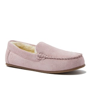 Women's Fuzzy Lined Suede Moccasin Slippers - 1 of 4