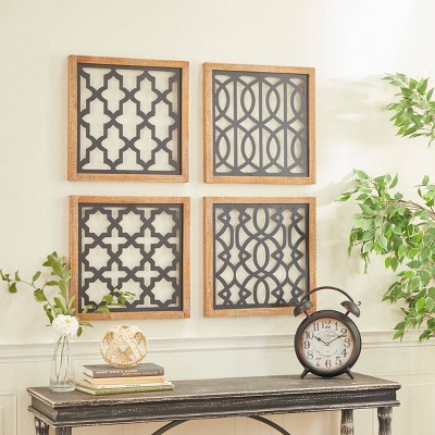 Set of 4 Wood Geometric Beaded Wall Decors White - Olivia & May