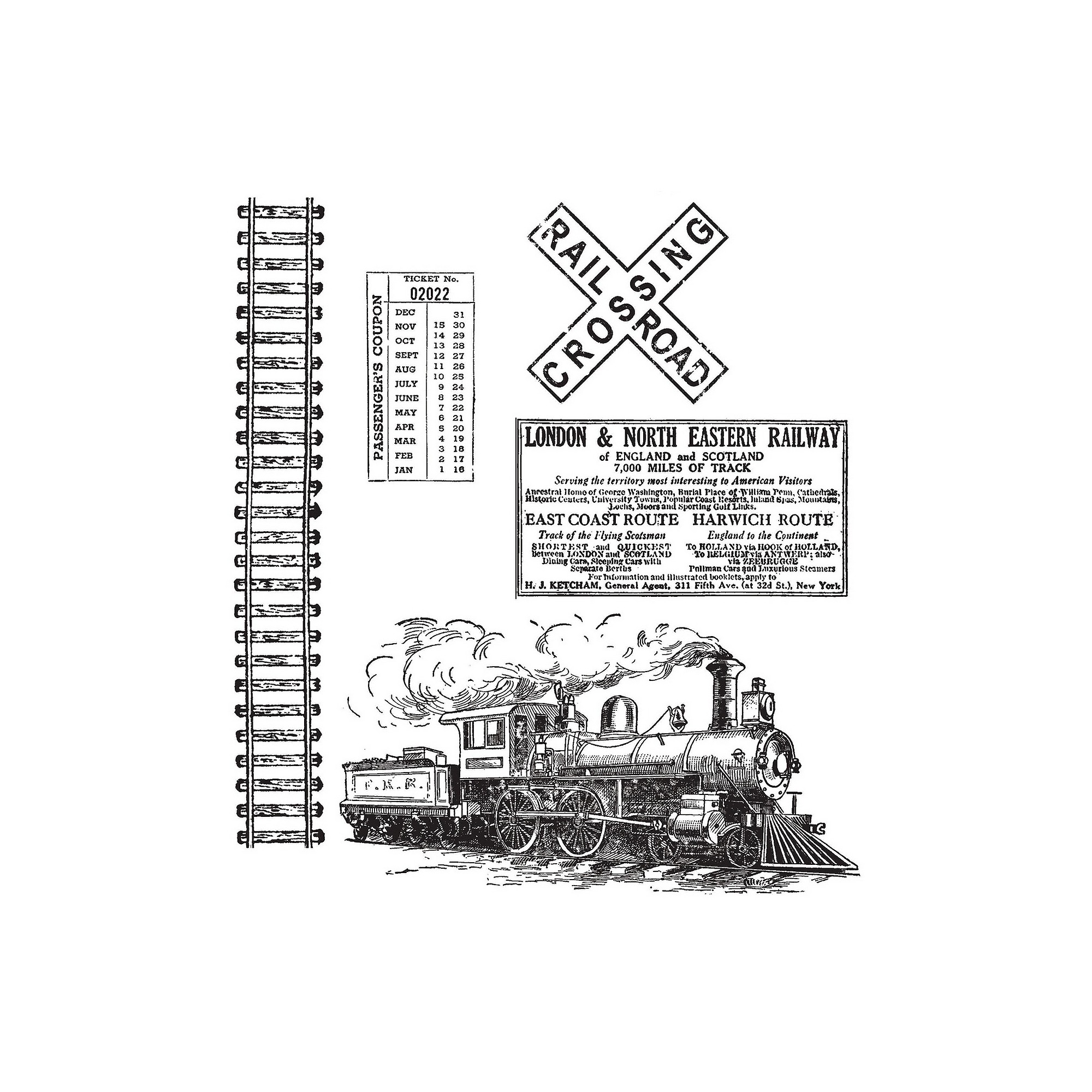 Tim Holtz Cling On The Railroad Rubber Stamp Set