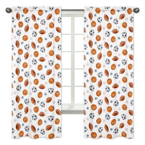 Sweet Jojo Designs Boy Window Curtain Panels Drapes 84in. Watercolor Sports Theme Blue Brown and Orange - 1 of 4