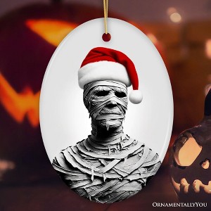 Ghoulish Mummy with Santa Hat Ornament, Sinister Holiday Keepsake for Halloween Lovers| OrnamentallyYou - 1 of 4