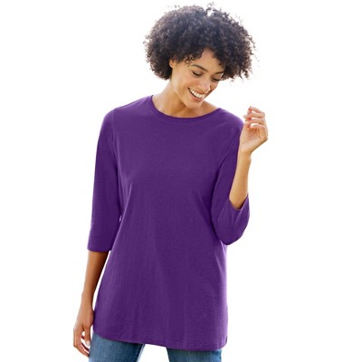 Woman Within Perfect Three-Quarter Sleeve Crewneck Tee