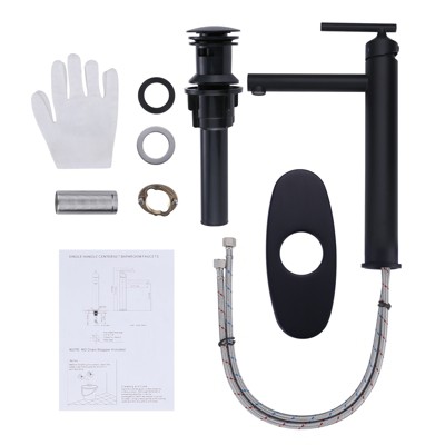 Matte Black Single Handle Vessel Sink Bathroom Faucet with Drain Kit