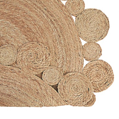 Hand-Braided Natural Jute Round Floral Area Rug, 5 ft
